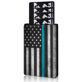 Qindaiwen Slim Wallet for Men, Pop Up Card Holder RFID Blocking Metal Wallet American Flag 02 Design Holds Up to 9 Cards, Pop Up wallet for Notes and Coins and Debit Cards