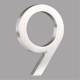 HASWARE Floating House Number 6 inch Stylish Door Numbers Alphabet Plaque Street Home Address Numerals (Silver, 9)