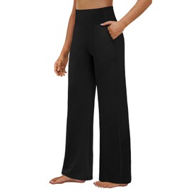 FireSwan Yoga Pants Women Wide Leg Pants High Waist Stretch Dress Loose Casual Lounge Sweatpants with Pockets Black