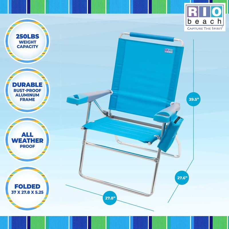 Rio Brands 17" Extended Height 4-Position Folding Beach, Camping, Lawn