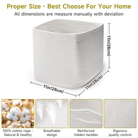 Maxuni Storage Cubes Cotton Rope Woven Baskets for Organizing, 11 Inch Cube Storage Bin, Cotton Rope Square Basket, Storage Baskets for Shelves Organizer, Kids Toy Bins, Closet, Baby Nursery-2Pack