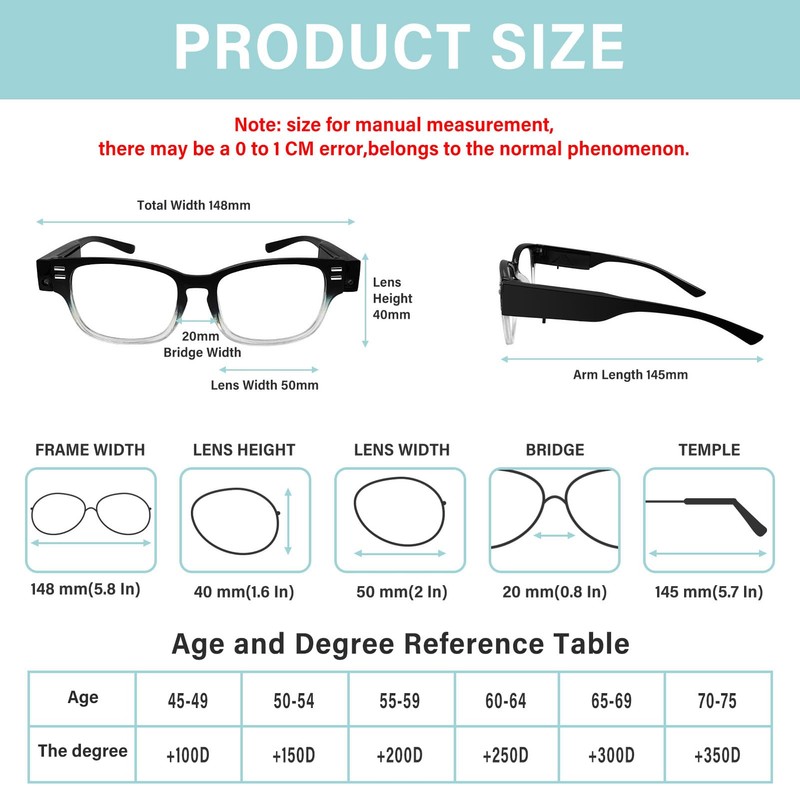 Magnifying Glasses with Light Reading Glasses Bright LED Readers with