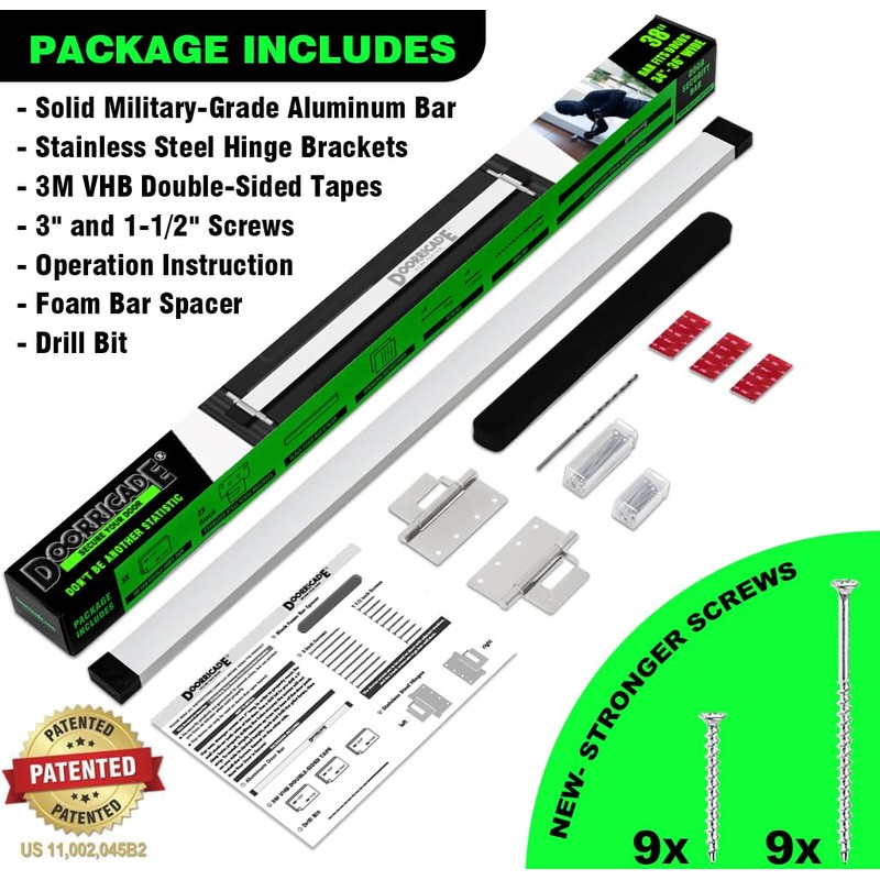 Door Security Bar-by Doorricade-Secure The Entire Width of Your Inward