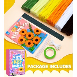 Eppingwin 360 PCS Pipe Cleaners for Flowers, Sunflower Chenille Stems for Crafts, Pipe Cleaners Bulk with Instruction for Tulip, Rose, Lily, Sunflower