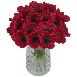 IPOPU - Flores de amapola de color burdeos, 20 piezas de amapolas artificiales de poliuretano con tacto real, arreglos florales falsos a granel para centros de mesa de boda, mesa del hogar, decoración