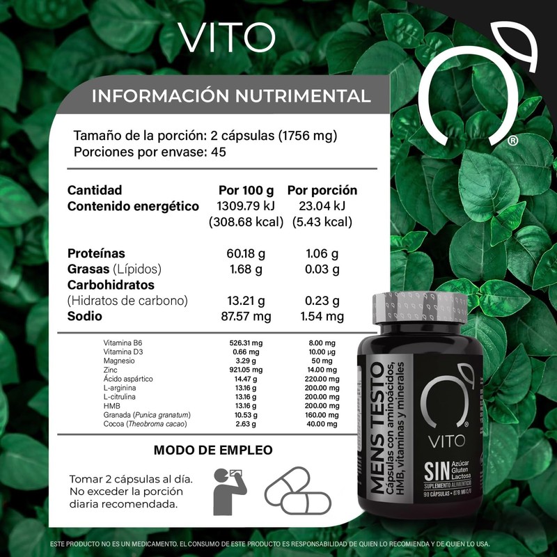 Men's TESTO | Cápsulas con Aminoácidos, HMB, Vitaminas y Minerales