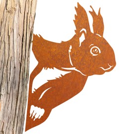 JYUECIAN Squirrel Decorative Rust Garden Stake Autumn Garden Decoration for Outdoors, Tree Trunk Rust Decoration Autumn for Garden