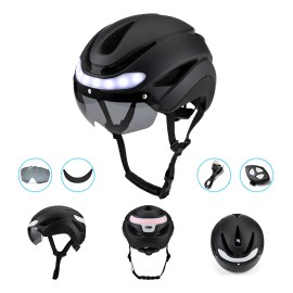 Casco De Bicicleta Con Luz Led Y Gafas Desmontables Adulto