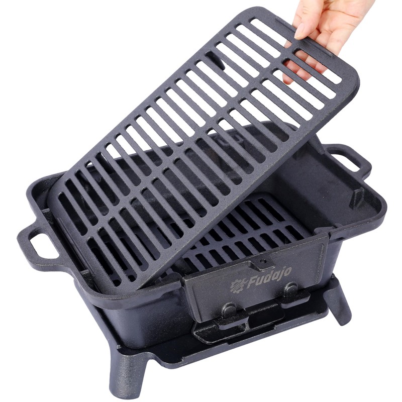 ESPIDOO Cast Iron Grill Outdoor Portable: Heavy-Duty Enameled Charcoal BBQ