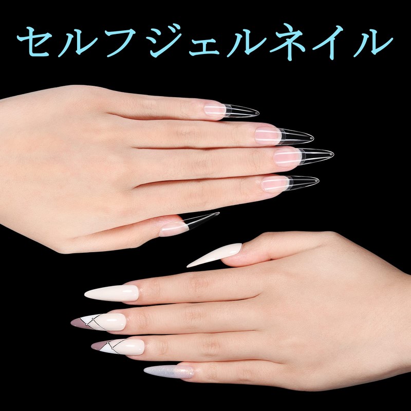 TOMICCA Nail Tips, Long Point, Sanded, 15 Sizes, Clear Tips,