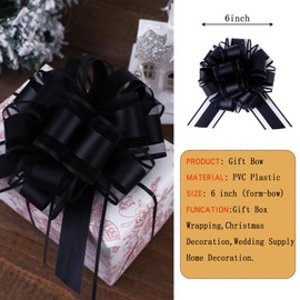 FORBINBO 6Pcs 6inch Pull Bow Gift Wrapping,Pull Bow For Gift Basket, Gift Bag Box Wrapping Decor, Valentines Day, Birthday, Anniversary, Wedding, Flower Packaging (Black)