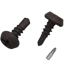 SKIR'CO (Pack of 100) Self Drilling Screws 3.5 x 9.5mm Black Phosphating Phillips Flat Head Self Tapping Screws