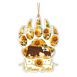 Sunflower Hanging Decorations Gift Wood Holidays Deco Paw Clear Acrylic Ornaments Bear Christmas Tree Beat Heart Accessories, Mama Bear Sunflower, Acrylic Ornaments, Mama Gifts