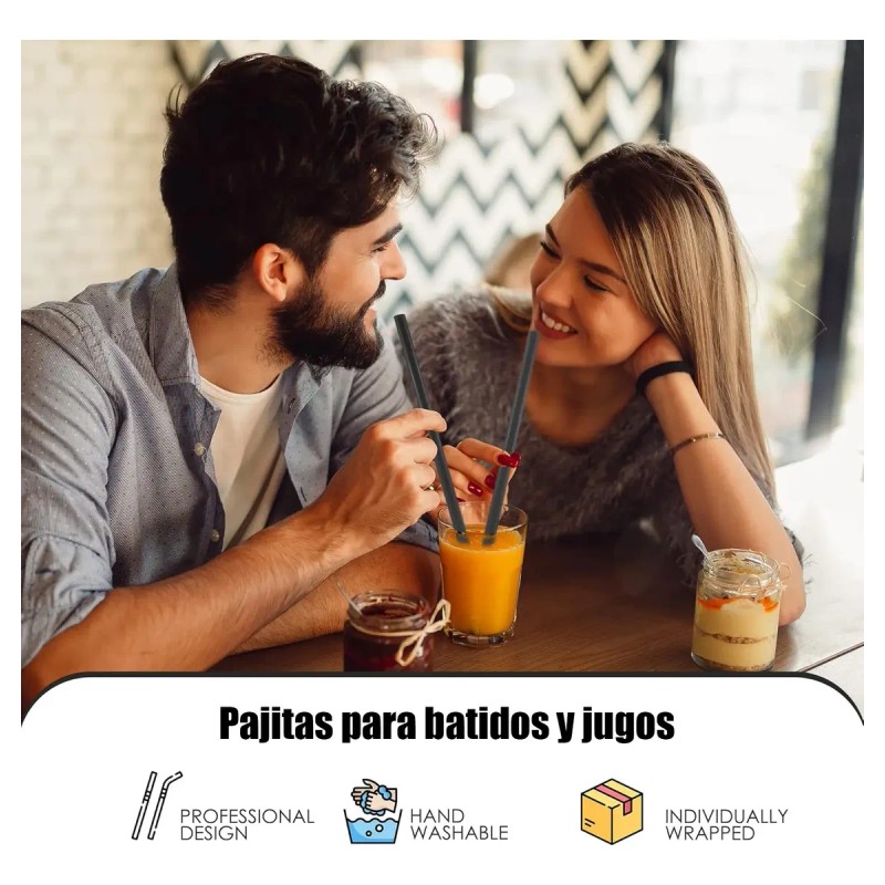 200 Pcs Popote Jumbo Para Tapioca Boba Corte Diagonal Negro