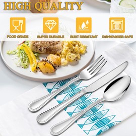 LIANYU 60-Piece Silverware Flatware Set for 12, Stainless Steel Cutlery Tableware with Pearled Edge, Fancy Eating Utensils for Kitchen Restaurant Party, Include Forks Knives Spoons, Dishwasher Safe