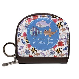 Auony Coin Purse, Leather Change Coin Pouch Bag Cash Bag Wallet Bag with Key Ring for Girls & Women (Fish)