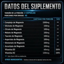 Magnesio 1500mg Complejo Tipos Cápsulas Sueño Estrés