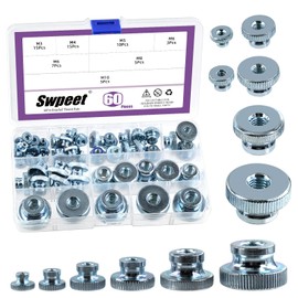 Swpeet 60Pcs 6 Sizes M3 M4 M5 M6 M8 M10 Blue-White Zinc Carbon Steel High Head Through Hole Knurled Thumb Nuts Assortment Kit, Round Knurled Thumb Nuts Lock Adjusting Nut for 3D Printer Parts