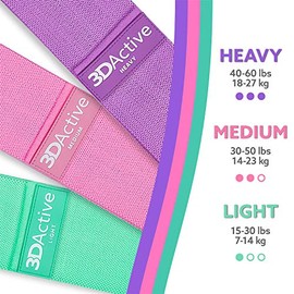 3DActive - Bandas de resistencia de tela para piernas y glúteos. Juego de banda ancha antideslizante para la cadera para entrenamientos en casa y gimn