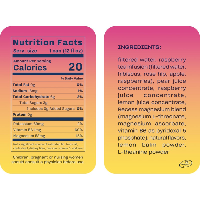 Recess Mood Magnesium & Adaptogen Drink, Calming Relaxation Beverage, 12