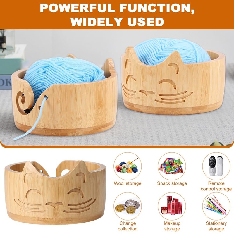 Lvjkes Yarn Bowl, 17 x 10 cm Wooden Cat Ear