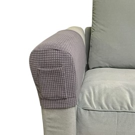 Skybook Armrest Chair Covers with 1 pocket Stretch Armchair Couch Arm Rest Cover Anti-Slip Spandex Polyester Sofa Chair Arm Caps Slipcovers for Furniture Protector Set of 2 (Light Grey)