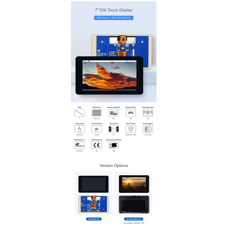 Coolwell 7 inch Capacitive Touch Display for Raspberry Pi 4B