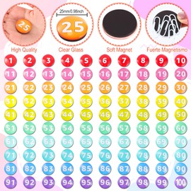 Tellegloww 1-100 0.98" Glass Magnetic Numbers for Whiteboard,Rainbow Color