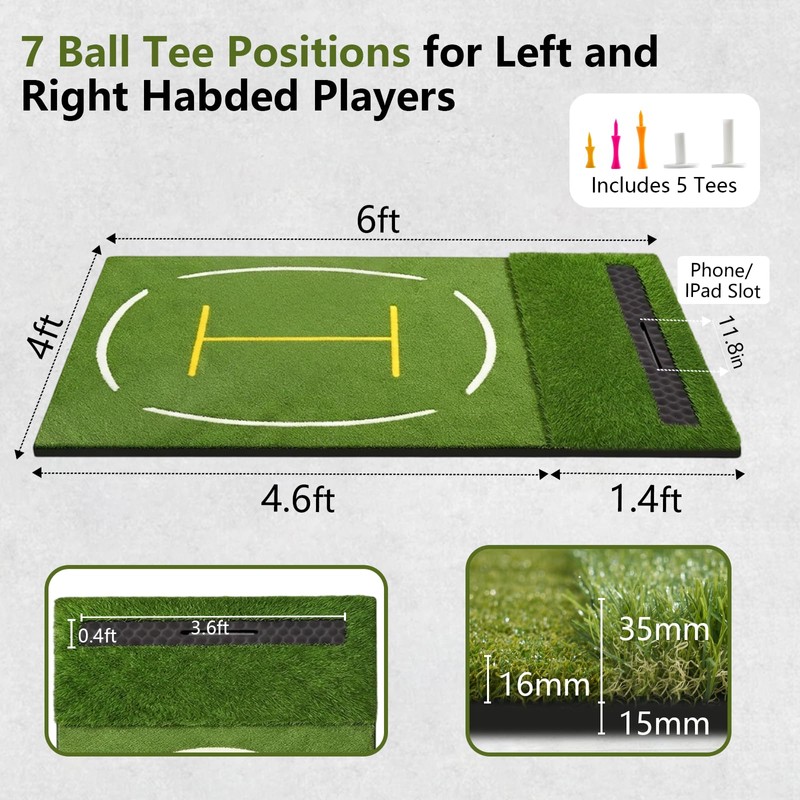 GLUTIA Golf Mats Practice Outdoor, 6x4ft 26mm Golf Hitting Mat