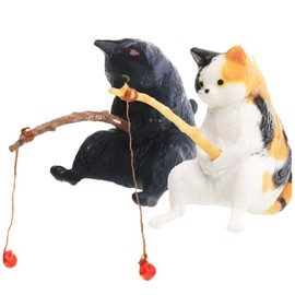 Lyyxjsltd 2pcs Fishing Sun Aquarium Ornament Aquarium Object Cute Cat Figurine Resin Room Living Room Decoration Figurine (2)