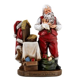 Religious Gifts Adoring - Estatua de Navidad de Papá Noel con rienda de Jesucristo, 8 Pulgadas