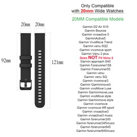 T Tersely 3Pack Sports 20mm Band for Garmin Venu SQ 2/SQ/2 Plus,Vivoactive 6/5/3/3 music,Forerunner 55/158/245/245 music/645/645 music/vivomove Trend/HR sport/Luxe/style/vivomove Smartwatch
