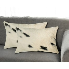 Homeroots 12" X 20" X 5" White And Black Cowhide  Pillow 2 Pack
