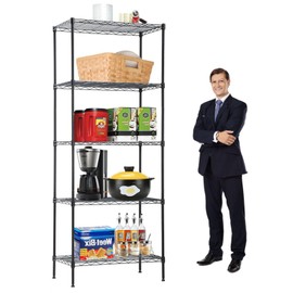 FLL Wire Shelving Unit 5-Tier NSF-Certified Heavy Duty Commercial Grade Metal Storage Shelves, 14" D x 24" L x 60" H Adjustable Wire Rack Shelving for Bathroom Kitchen Pantry Closet (Black)