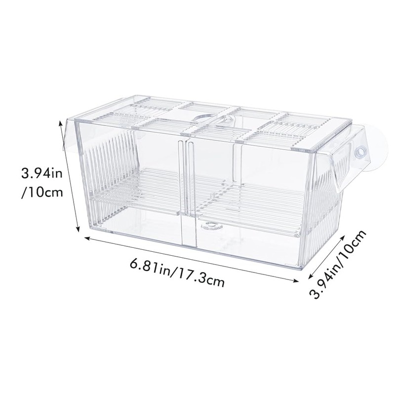 Aquarium rearing tank, acrylic fish breeding box with suction cups,