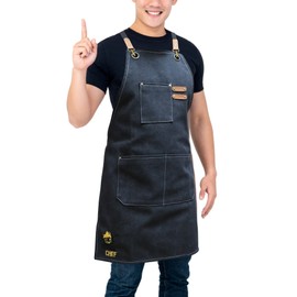 URBAN SOMBRERO Tipsee Chef Kitchen Apron with 3-Pocket Black Canvas Utility Apron for Cooking, BBQ, Grilling, Welding, Carpentry, Mechanics