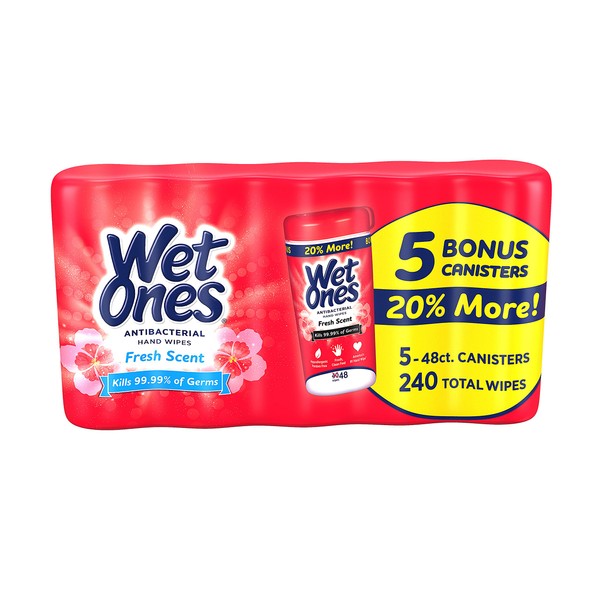 Wet Ones Fresh Scent Anti-Bacterial Wipes, 5-Canister 48 Wipes