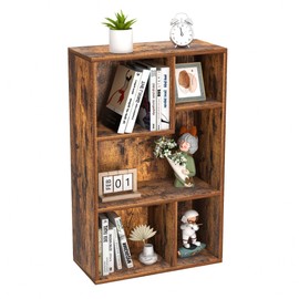 VECELO 5 Cube Modern Bookcases, 3 Tier Bookshelves, 31 Inch High Cubby Storage Organizer, Shelf Hight Up to 12.8 Inches Suit for Most Books, Vertical or Horizontal Use Available,Rustic Brown