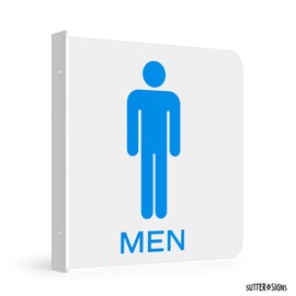 Men's Restroom Sign | 6" x 6" Double Sided Wall Mounted Projecting Men's Restroom Sign for Commercial Workplace Hallway with Mounting Kit