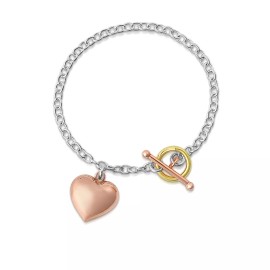 Verona Jewelers Italian 925 Sterling Silver Tri Color Toggle Heart Charm Bracelet 7.5 Inches