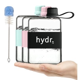 hydr | 17oz Flat Water Bottle For Purse & Flexible Cleaning Brush | BPA Free Square Water Bottle | Leak/Drop Proof Slim Water Bottles For Travel, small water bottle