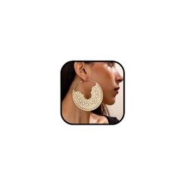 Chunky Hoop Earrings for Women Statement Gold Bohemian Geometric Hollow Circle Dangle Drop Earrings Vintage Trendy Jewelry