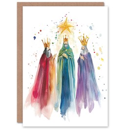 Artery8 Three Wise Men Kings Bethlehem Star Blank For Him Or Her Art Xmas Festive Christmas Card