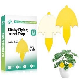 36 Pcs Umbrella Sticky Traps for Fungus Gnat, Flying Insect, Whitefly and Fly, Yellow Sticky Insect Catcher Trap for Indoor/Outdoor, Kitchen, and Plants, High-End Glue, Pro-Grade 0.50mm Thick, 4 Shape