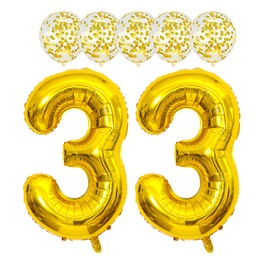 Gold 33 Foil Balloons 40" Jumbo Foil Balloons Confetti Balloons for 33th Birthday Wedding Anniversary Party Decorations