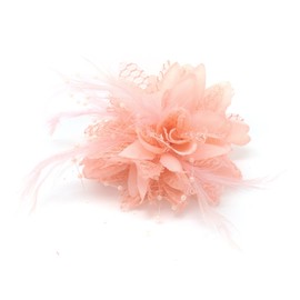 Flower Feather Bead Corsage Hair Clips Fascinator Hairband and Pin (Nude Peach)