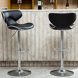 Roundhill Furniture Masaccio Cushioned Leatherette Upholstery Airlift Adjustable Swivel Barstool with Chrome Base, Black