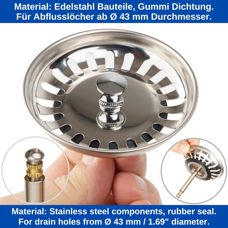 Sink Strainer Basket, 1 Pack, Diameter 78 mm Strainer Basket,