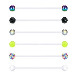 FECTAS 14G Industrial Barbells Cartilage Piercing Flexible Bar Helix-Conch Piercing Bar 6PCS 38mm(1 1/2in)