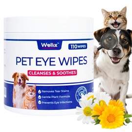 Wellix Dog & Cat Eye Wipes for Discharge and Crust - Pet Eye Wipes Tear Stain Remover for Dogs and Cats - Dog and Cat Grooming Wipes for Eyes and Wrinkle - 110 Counts